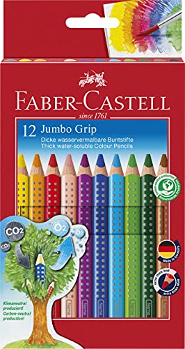 Faber-Castell 110912 - Jumbo Buntstifte Set Grip, 12-teilig, dreikant, bruchsicher, für Kinder und Erwachsene im Sale